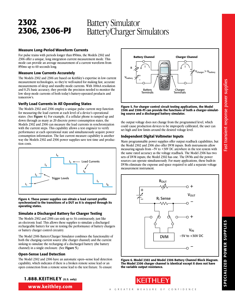 Battery simulator battery/charger simulators, Fa st tra nsi en t r espo ns e pow er su pp lie s | Atec Keithley-2302-2306D User Manual | Page 3 / 8