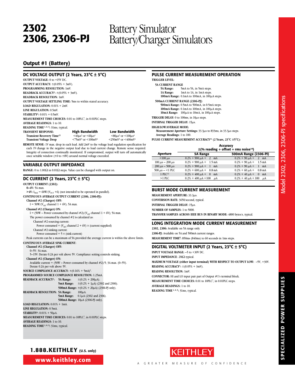 Battery simulator battery/charger simulators, Output #1 (battery) | Atec Keithley-2302-2306D User Manual | Page 5 / 8