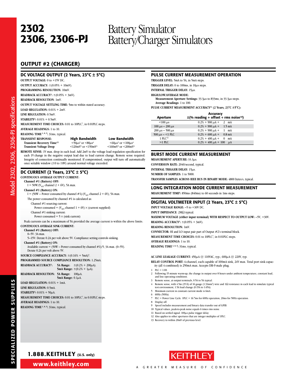 Battery simulator battery/charger simulators, Si de t ex t, Output #2 (charger) | Atec Keithley-2302-2306D User Manual | Page 6 / 8