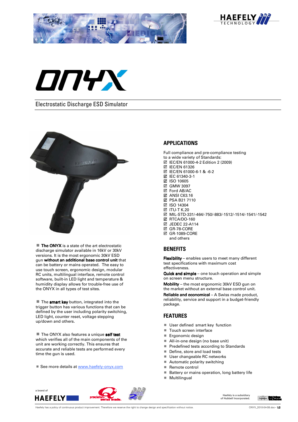 Atec Haefely-ONYX User Manual | 2 pages