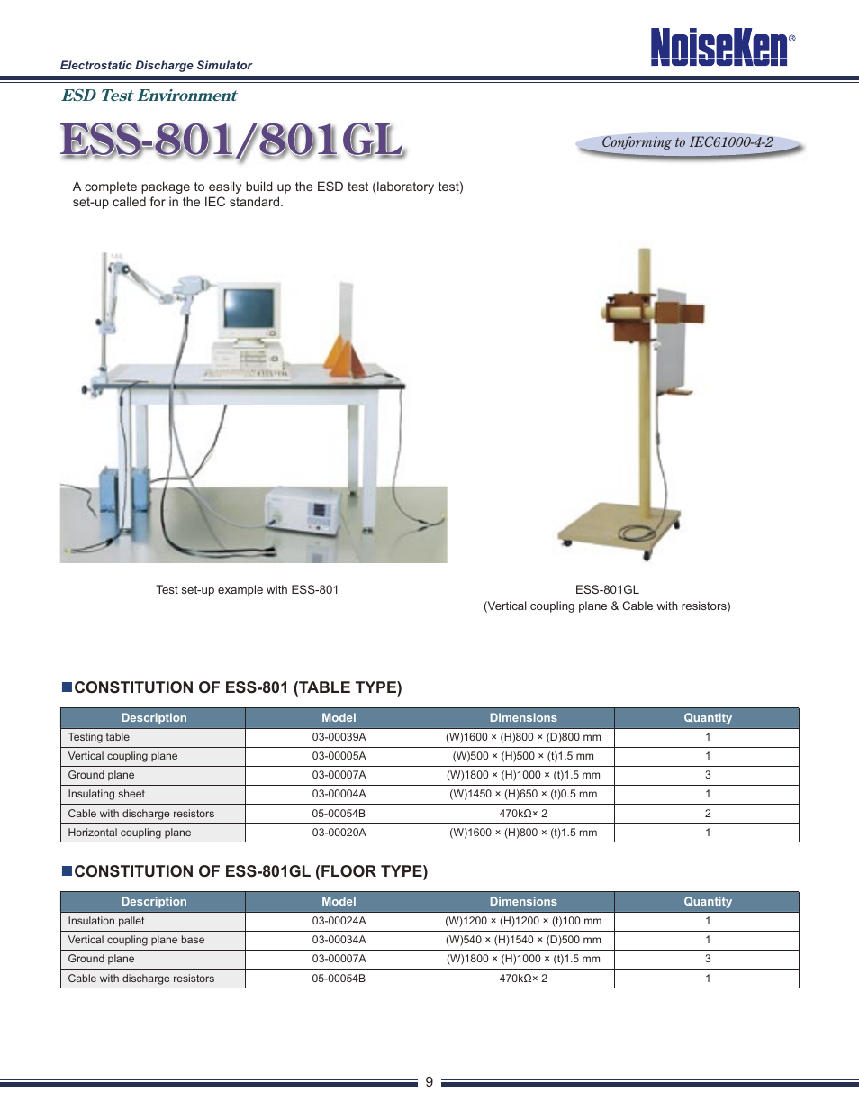 Esd test environment, Constitution of ess-801 (table type), Constitution of ess-801gl (floor type) | Atec Noiseken-ESS-2000 User Manual | Page 10 / 12