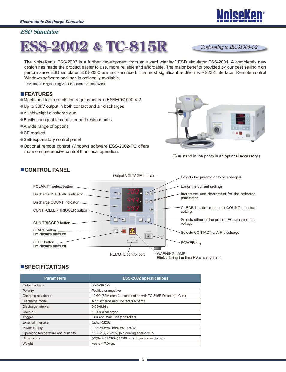 Ess-2002, Tc-815r, Esd simulator | Atec Noiseken-ESS-2000 User Manual | Page 6 / 12