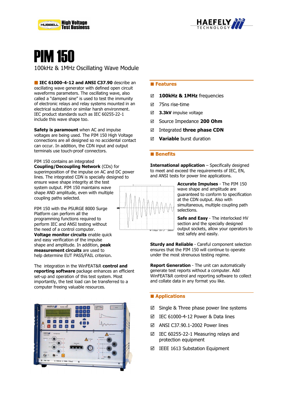 Atec Haefely-PIM150 User Manual | 2 pages
