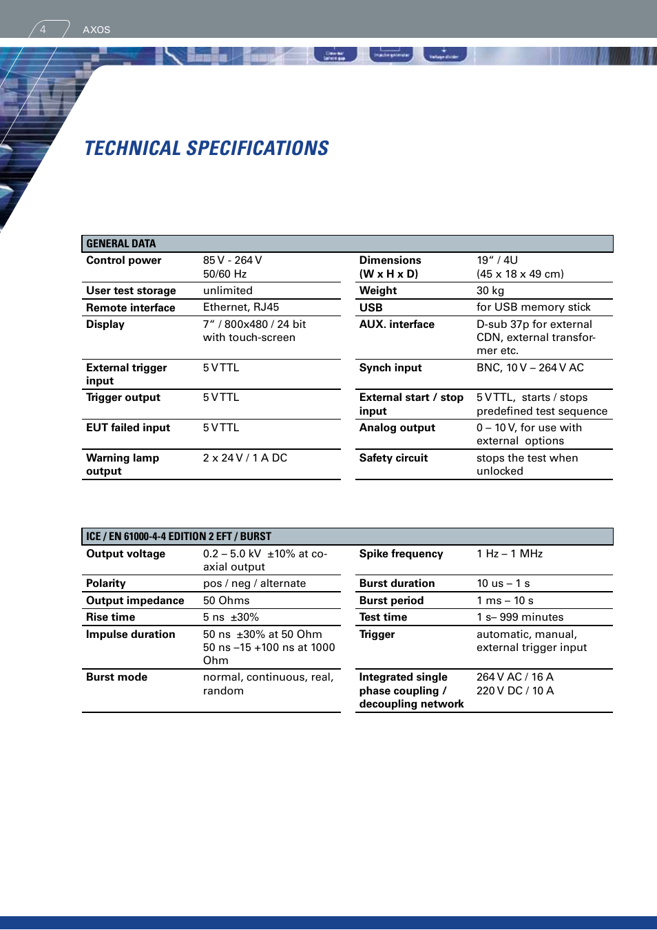 Technical specifications | Atec Haefely-Axos5 User Manual | Page 4 / 8