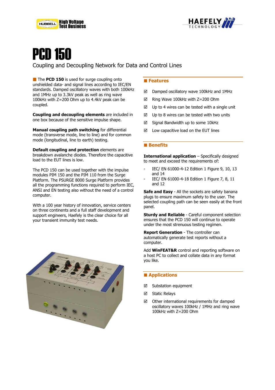 Atec Haefely-PCD150 User Manual | 2 pages