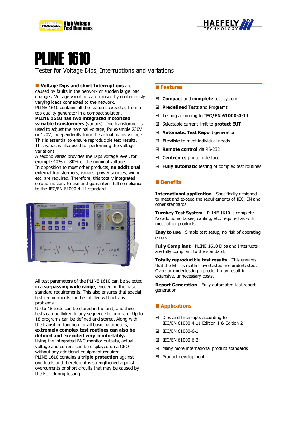 Atec Haefely-PLINE1610 User Manual | 2 pages