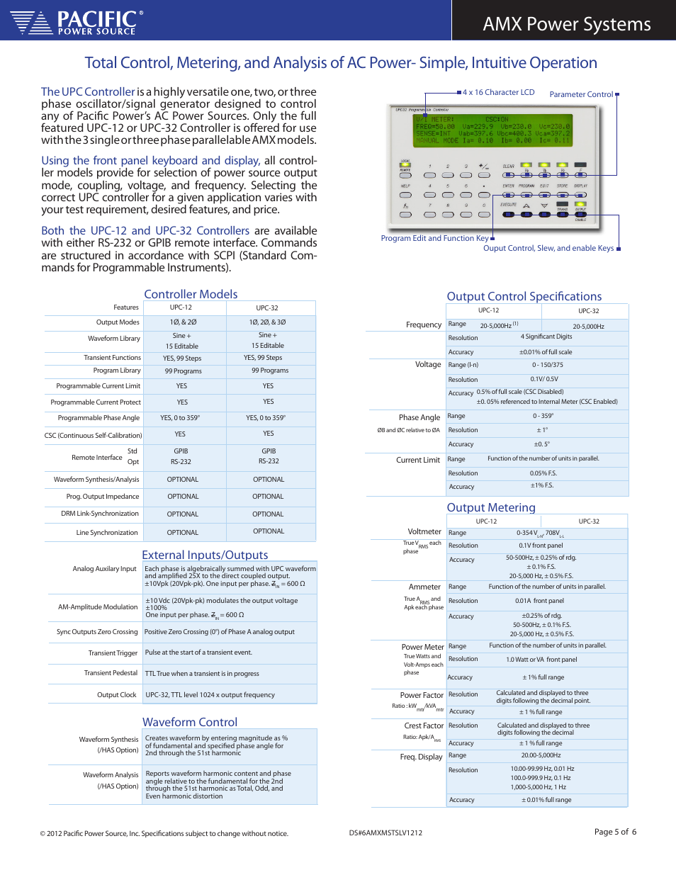 Amx power systems, Waveform control, Output metering | Atec Pacific-Power-AMX Series User Manual | Page 5 / 6