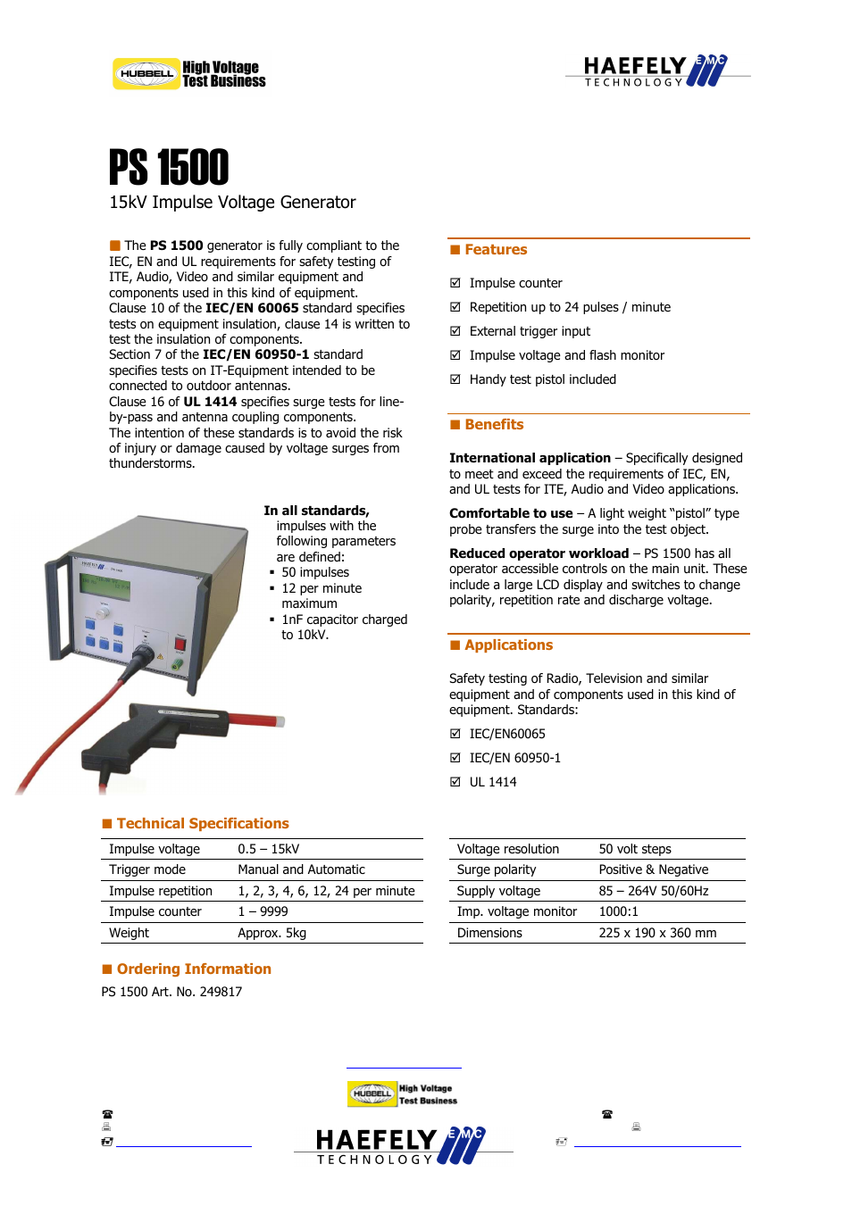 Atec Haefely-PS-1500 User Manual | 1 page