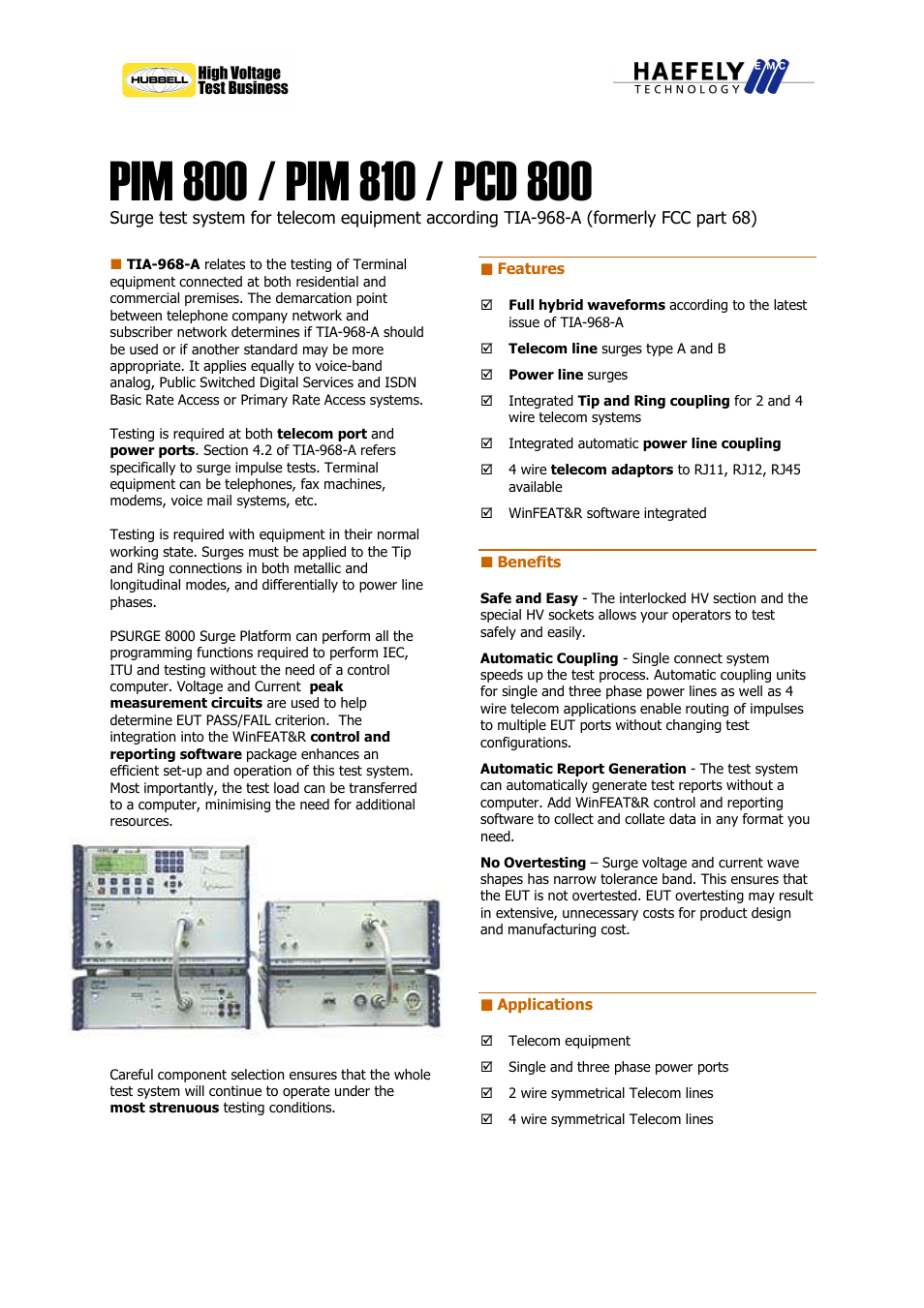 Atec Haefely-PIM800-PIM810-PCD800 User Manual | 2 pages