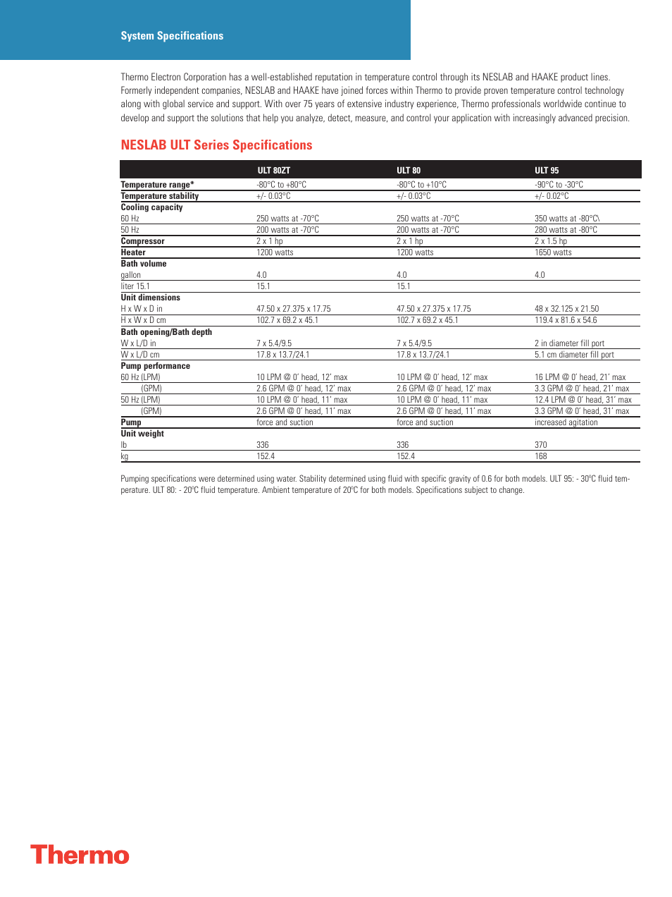 Neslab ult series specifications, System specifications | Atec Neslab-ULT Series User Manual | Page 2 / 4