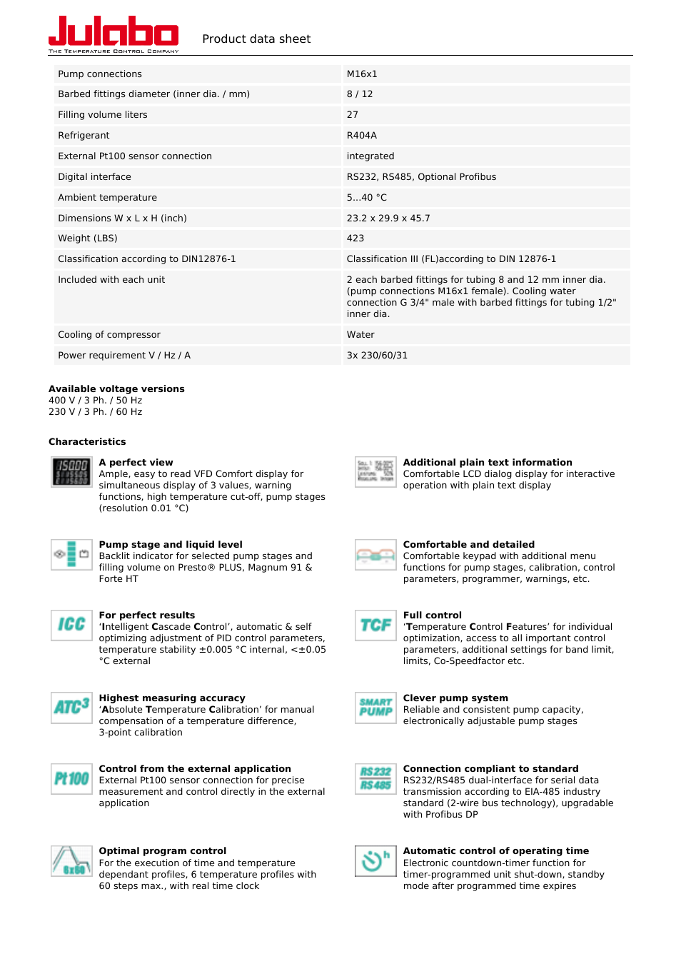 Product data sheet | Atec Julabo-FPW55 User Manual | Page 2 / 3