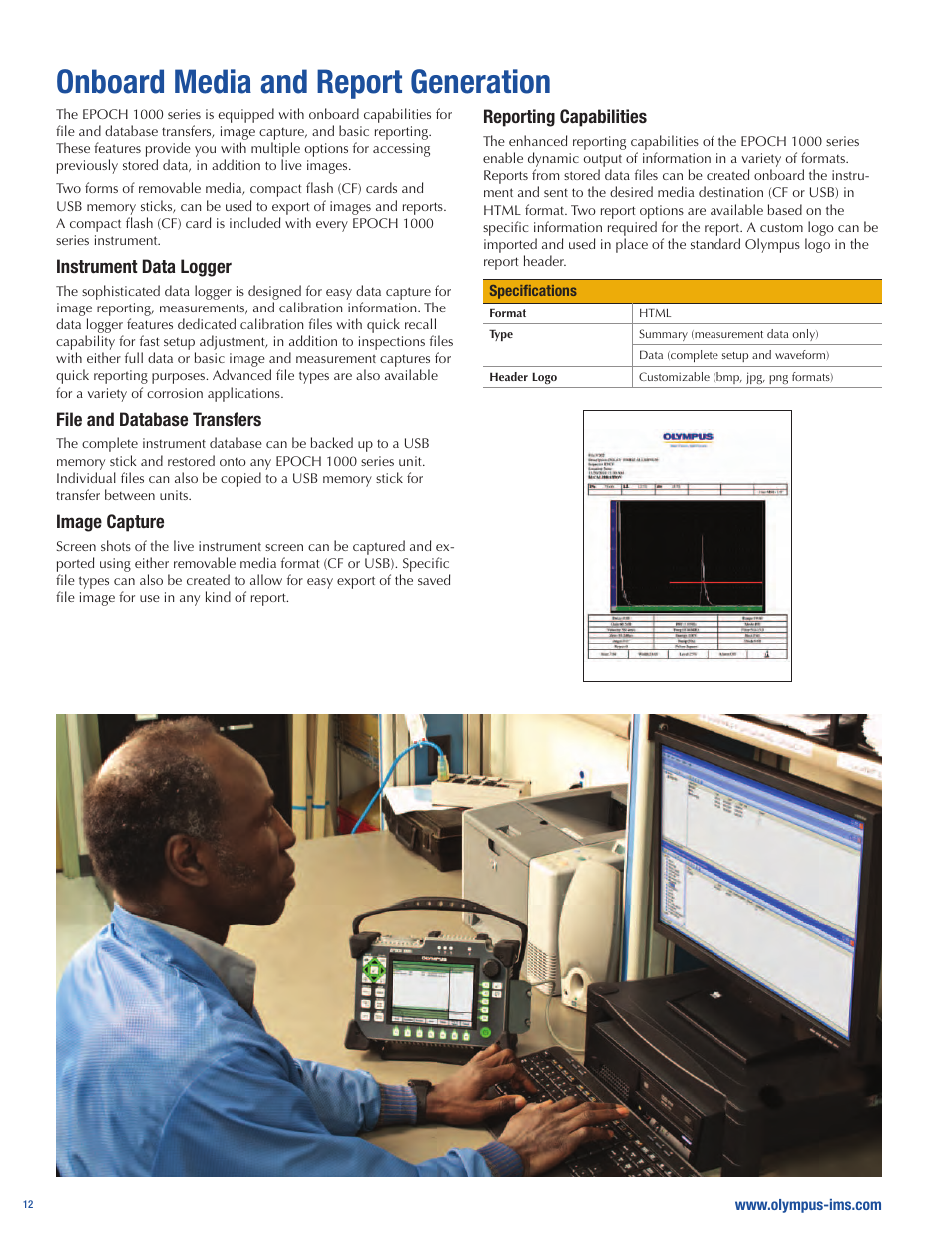 Onboard media and report generation | Atec Panametrics-Olympus-Epoch-1000i User Manual | Page 12 / 16