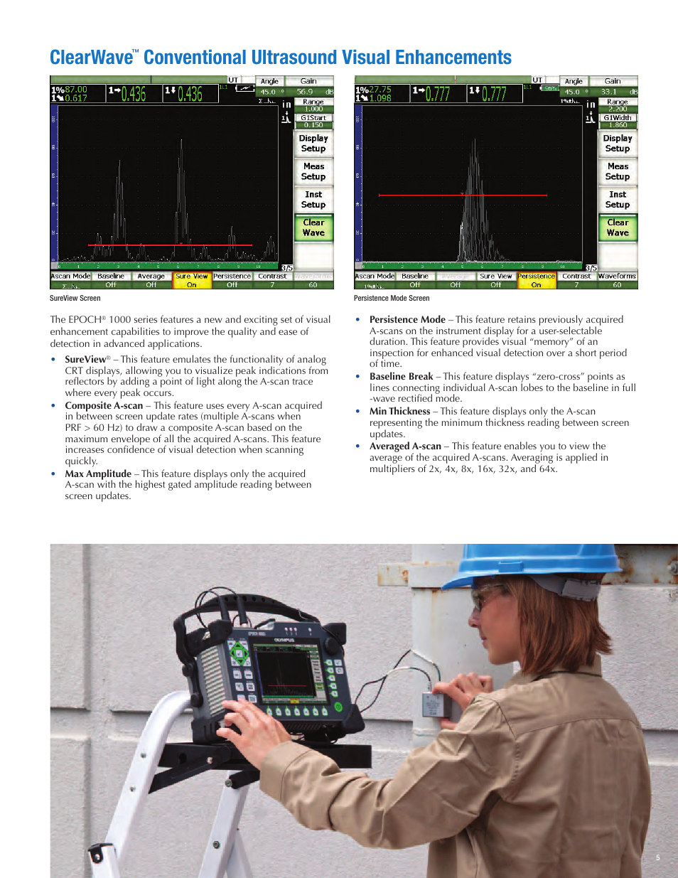 Clearwave, Conventional ultrasound visual enhancements | Atec Panametrics-Olympus-Epoch-1000i User Manual | Page 5 / 16