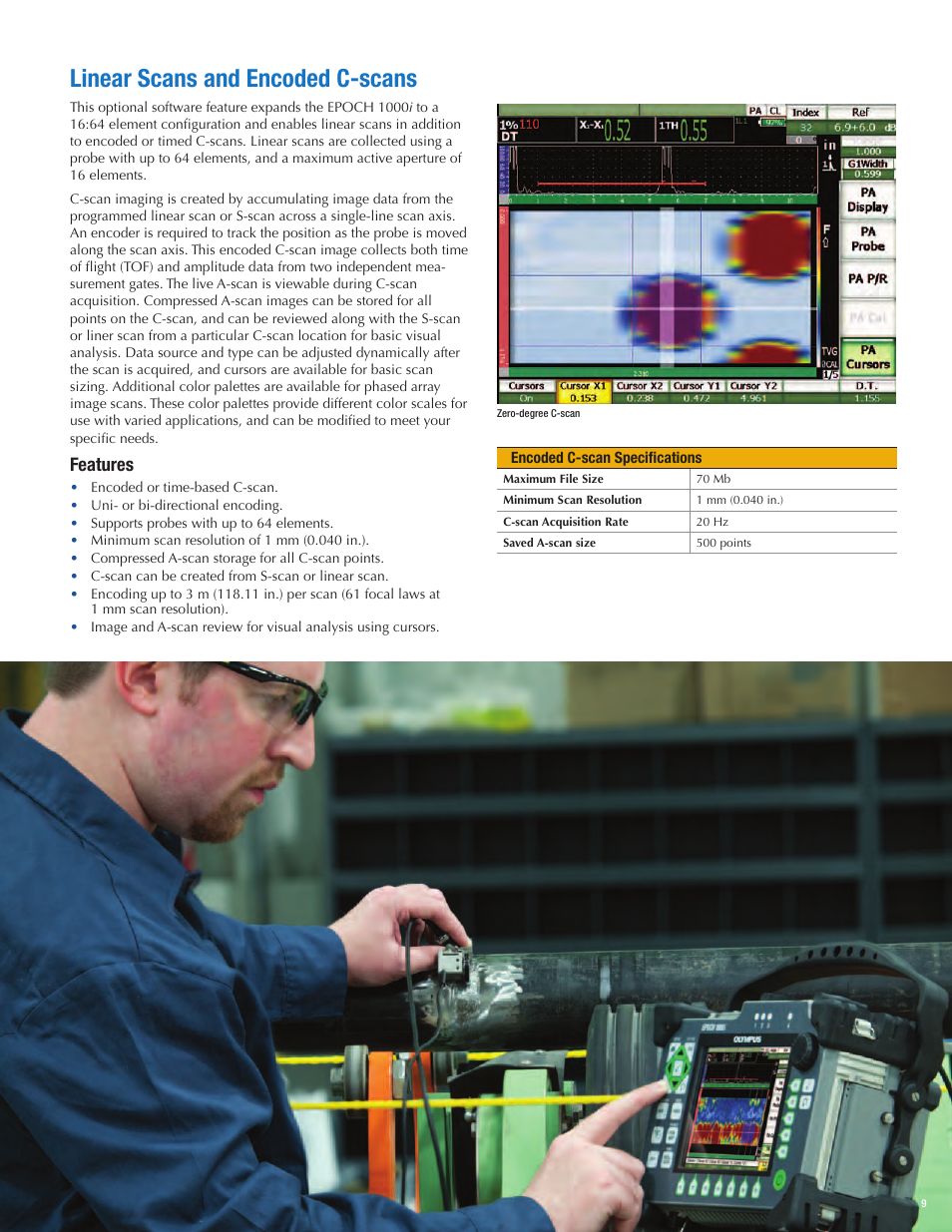 Linear scans and encoded c-scans, Features | Atec Panametrics-Olympus-Epoch-1000i User Manual | Page 9 / 16