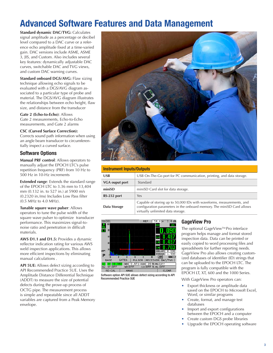 Advanced software features and data management, Software options, Gageview pro | Atec Panametrics-Olympus-Epoch-LTC User Manual | Page 3 / 4