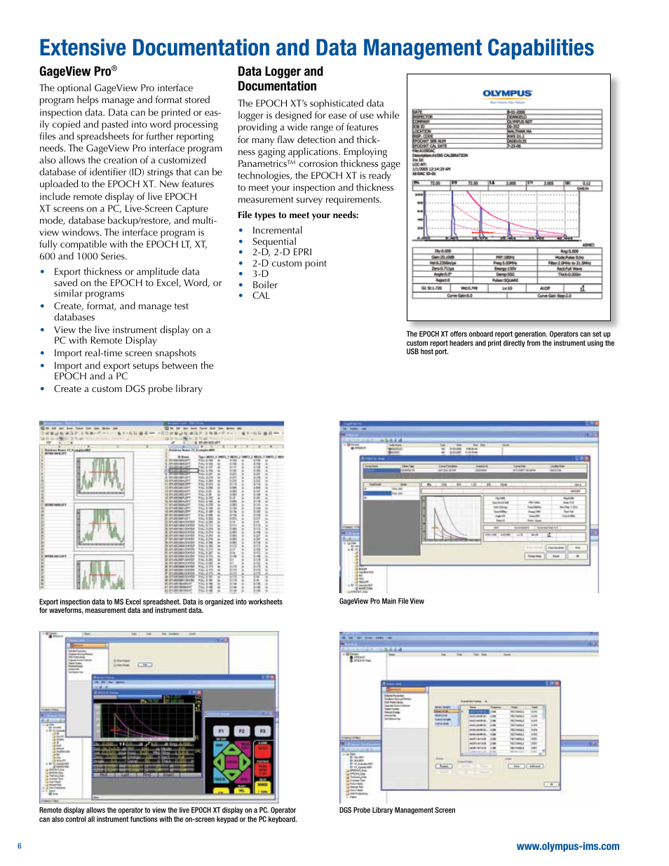 Gageview pro, Data logger and documentation | Atec Panametrics-Olympus-Epoch-XT User Manual | Page 6 / 8