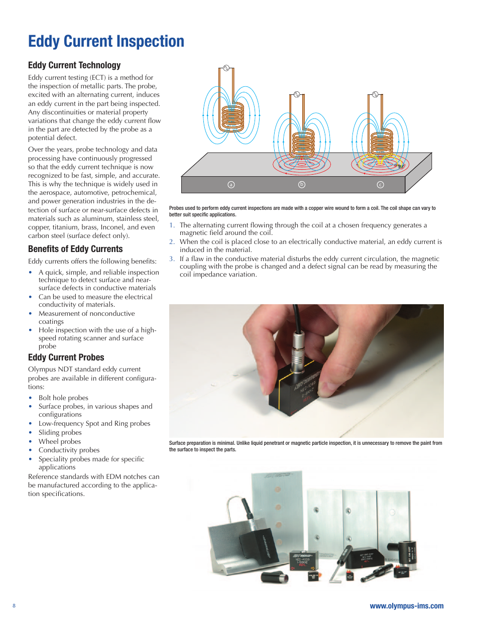 Eddy current inspection, Eddy current technology, Benefits of eddy currents | Eddy current probes | Atec Panametrics-Olympus-Omniscan-MX User Manual | Page 8 / 14