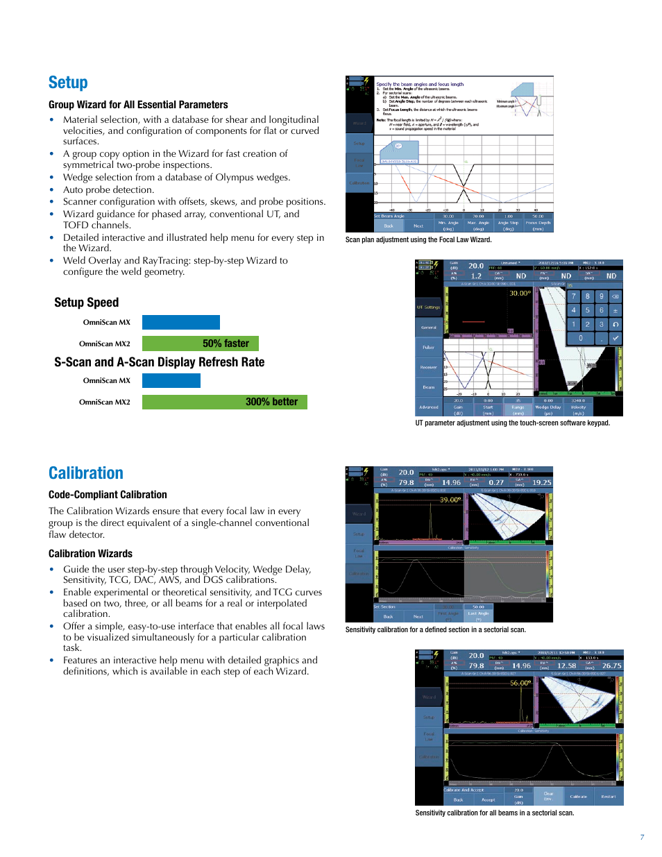 Setup, Calibration, Setup speed | S-scan and a-scan display refresh rate | Atec Panametrics-Olympus-Omniscan-MX2 User Manual | Page 7 / 12