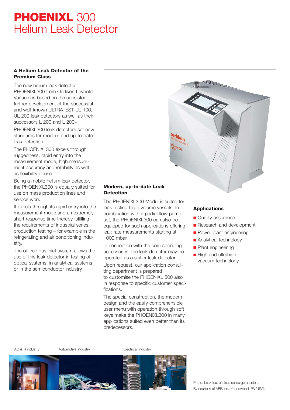 Phoenixl 300 helium leak detector | Atec Oerlikon Leybold-PHOENIXL300 User Manual | Page 2 / 6