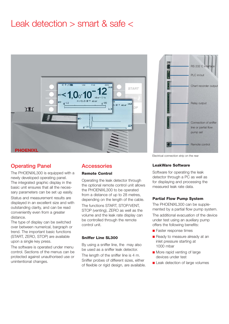 Leak detection > smart & safe, Operating panel, Accessories | Atec Oerlikon Leybold-PHOENIXL300 User Manual | Page 5 / 6