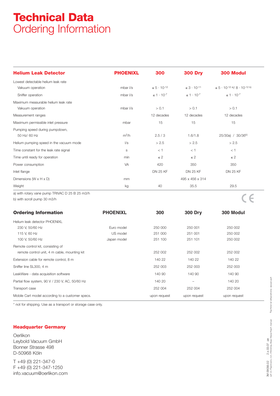 Technical data ordering information | Atec Oerlikon Leybold-PHOENIXL300 User Manual | Page 6 / 6