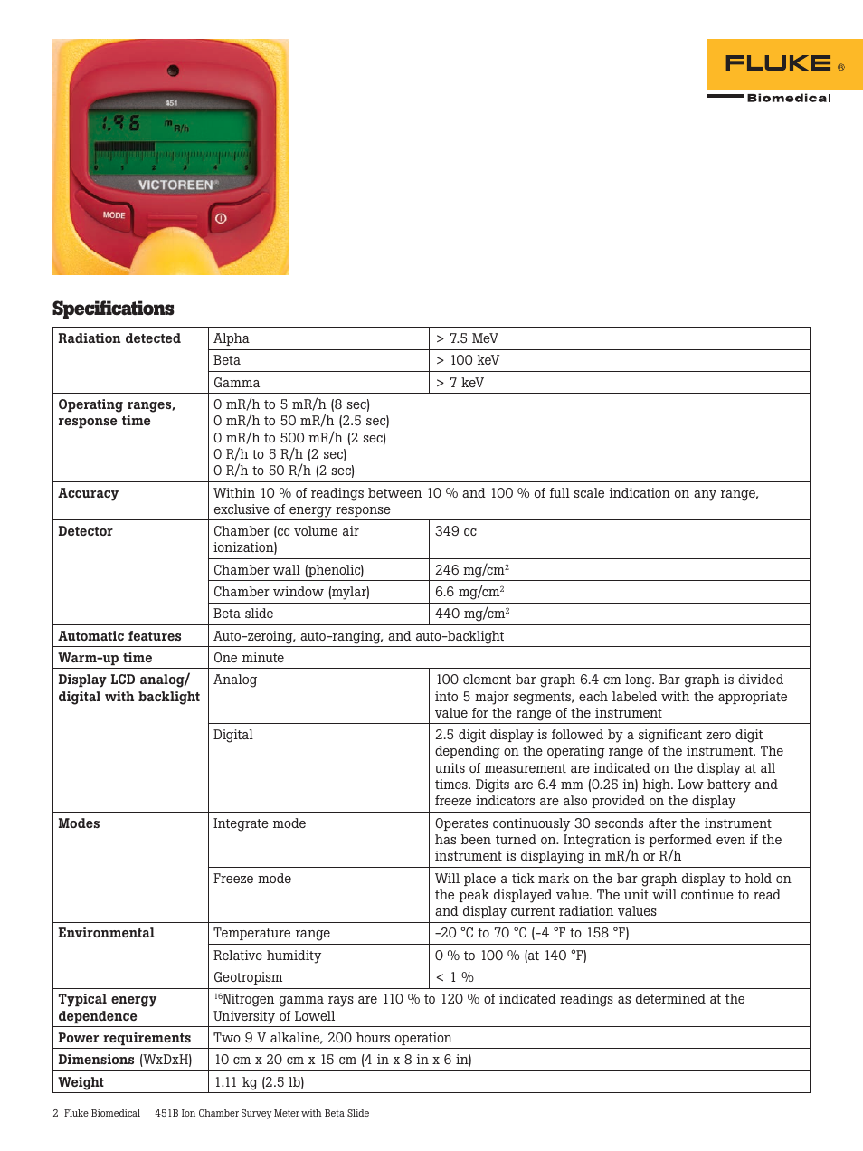 Specifications | Atec Fluke-451B User Manual | Page 2 / 3