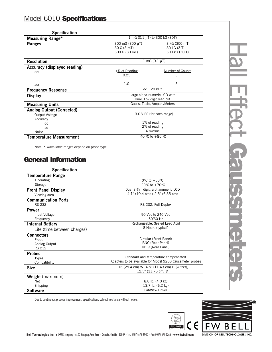 Model 6010 specifications general information | Atec FW-Bell-6010 User Manual | Page 2 / 2