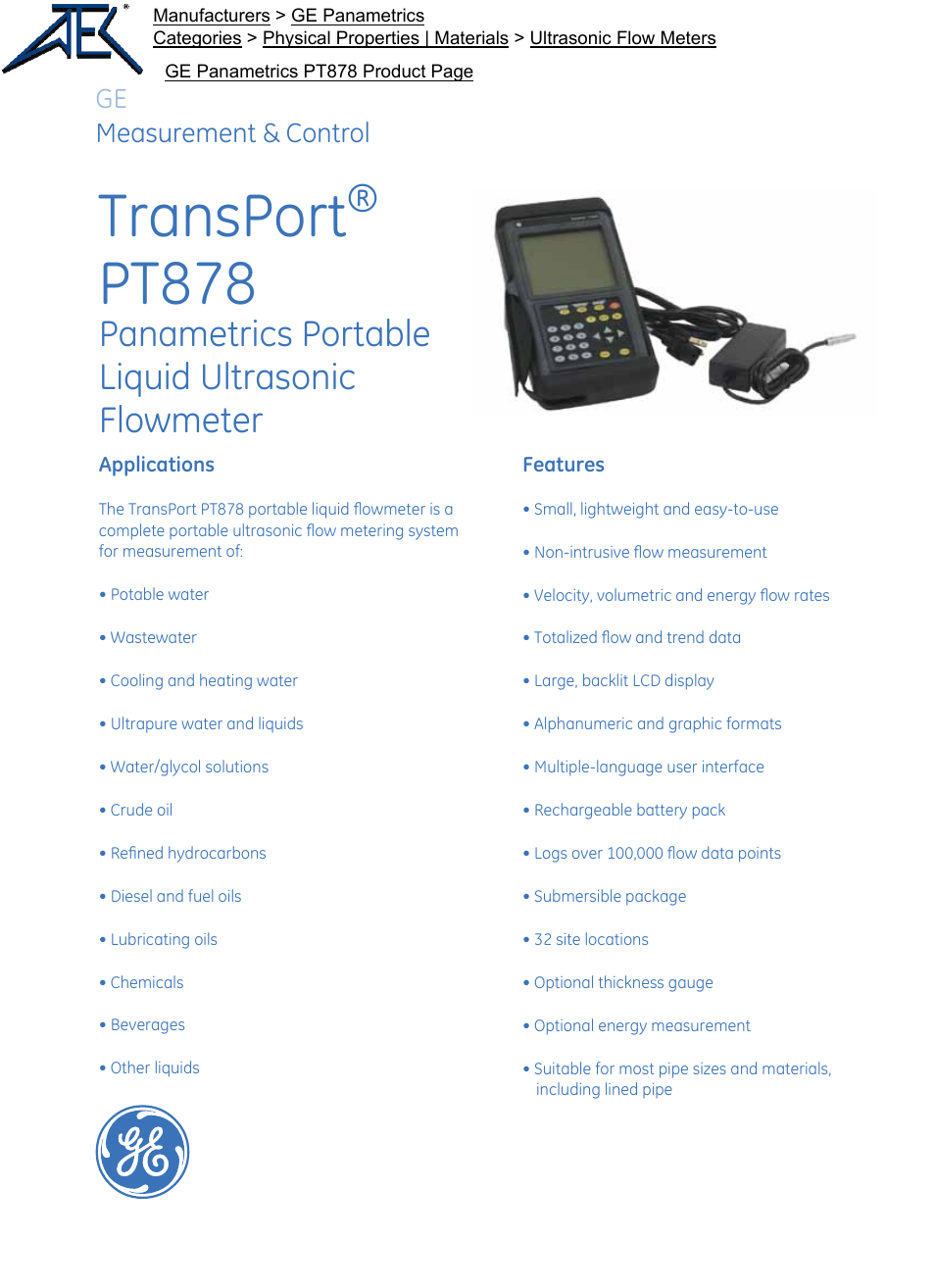 Atec GE-Sensing-Tech-PT878 User Manual | 8 pages