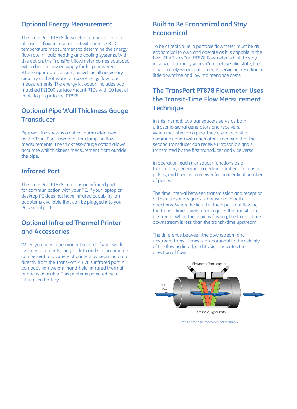 Optional energy measurement, Optional pipe wall thickness gauge transducer, Infrared port | Optional infrared thermal printer and accessories, Built to be economical and stay economical | Atec GE-Sensing-Tech-PT878 User Manual | Page 3 / 8