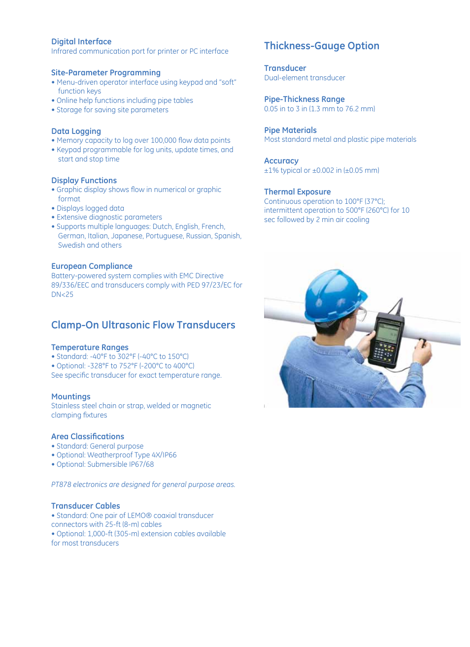 Clamp-on ultrasonic flow transducers, Thickness-gauge option | Atec GE-Sensing-Tech-PT878 User Manual | Page 6 / 8