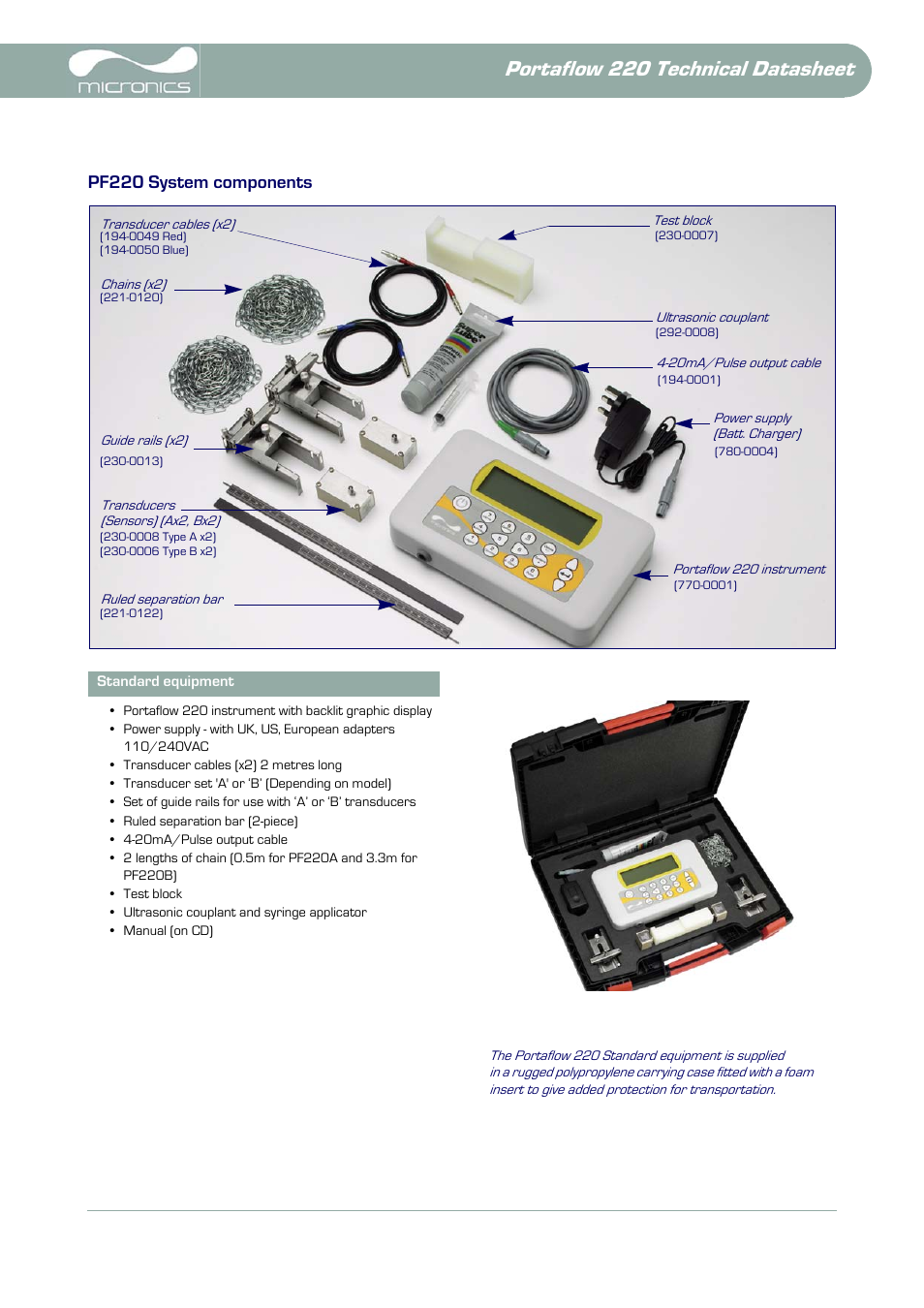 Pf220 system components, Portaflow 220 technical datasheet | Atec Micronics-PF220 User Manual | Page 3 / 8