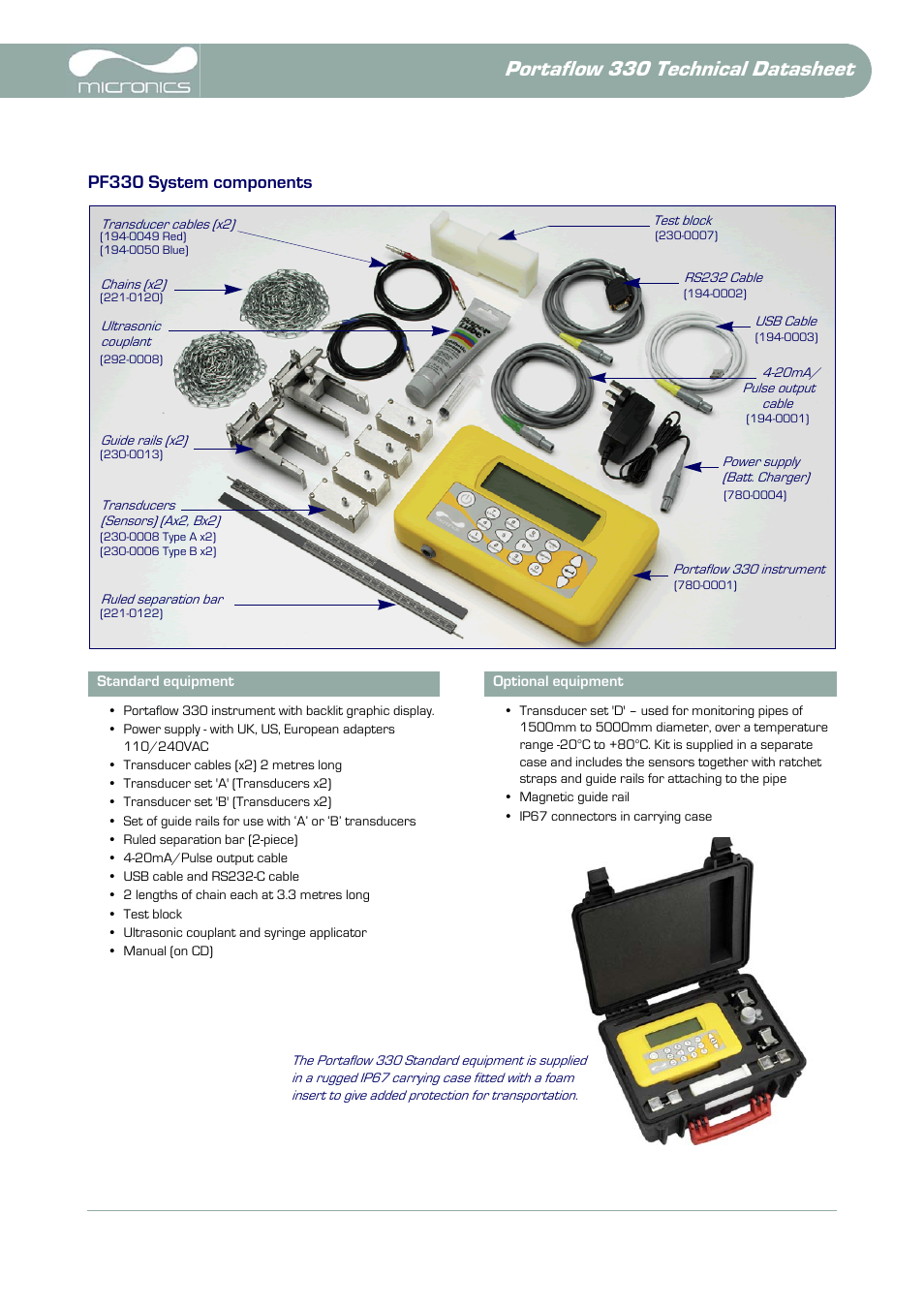 Portaflow 330 technical datasheet, Pf330 system components | Atec Micronics-PF330 User Manual | Page 3 / 10