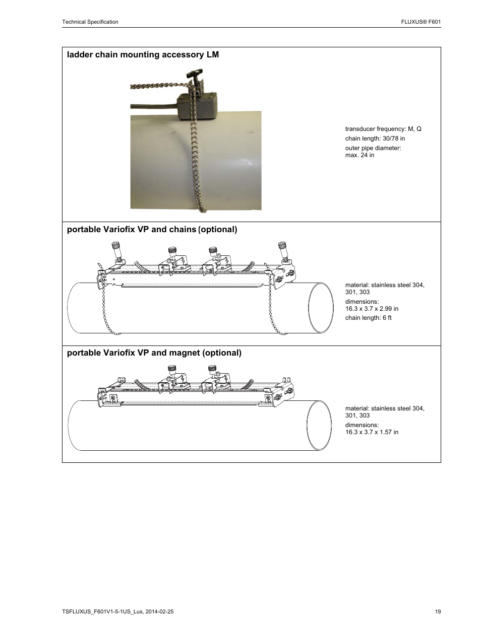 Ladder chain mounting accessory lm, Portable variofix vp and chains, Portable variofix vp and magnet (optional) | Optional) | Atec Flexim-F610 User Manual | Page 19 / 25