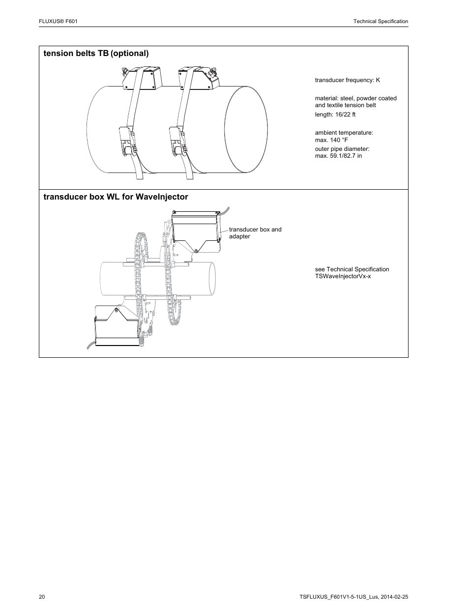 Tension belts tb, Transducer box wl for waveinjector, Optional) | Atec Flexim-F610 User Manual | Page 20 / 25