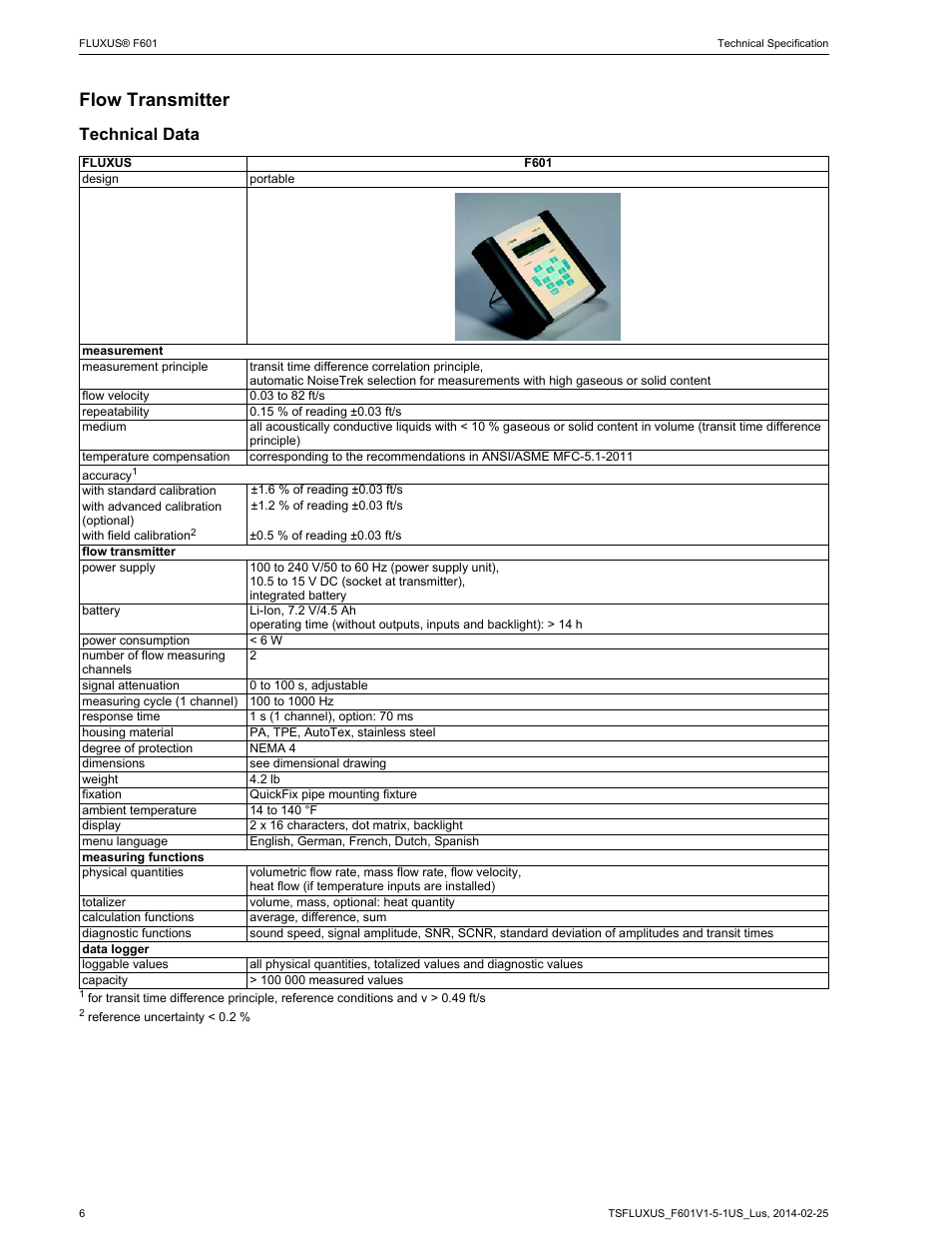 Flow transmitter, Technical data | Atec Flexim-F610 User Manual | Page 6 / 25