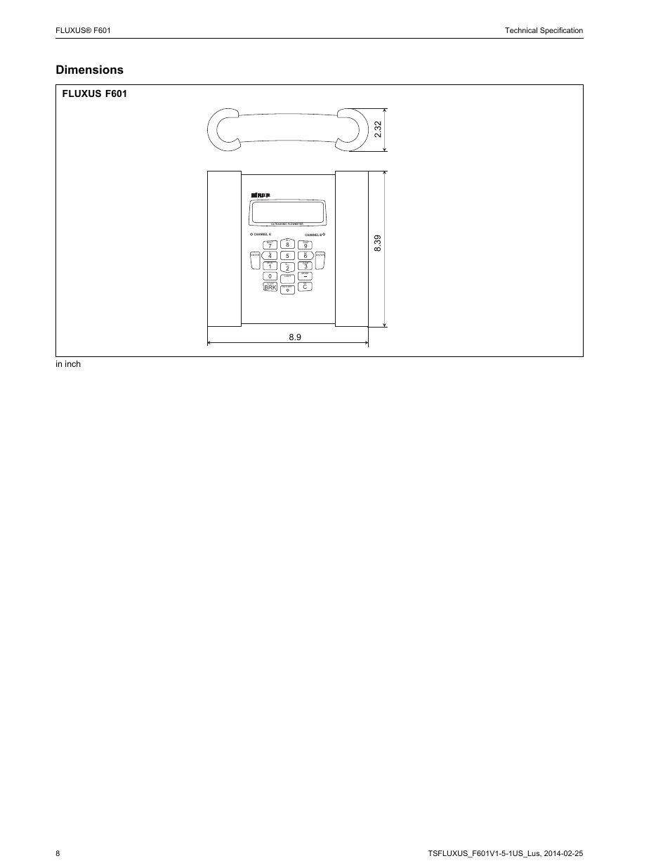 Dimensions, Fluxus, F601 | O f f | Atec Flexim-F610 User Manual | Page 8 / 25