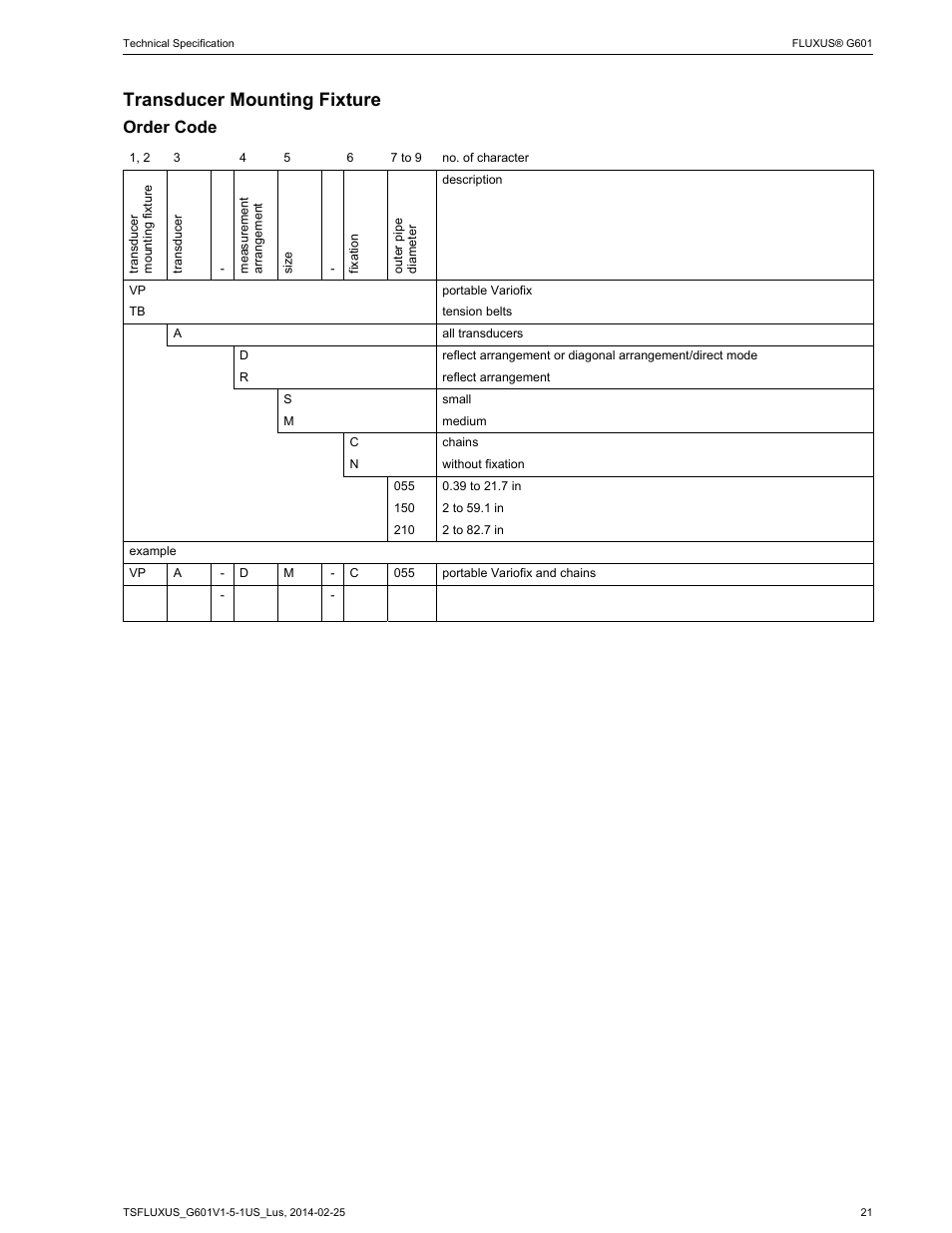 Transducer mounting fixture, Order code | Atec Flexim-G601 User Manual | Page 21 / 28