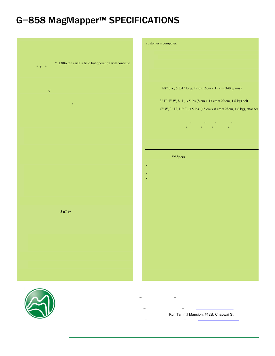 G−858 magmapper™ specifications | Atec Geometrics-G-858 User Manual | Page 4 / 4