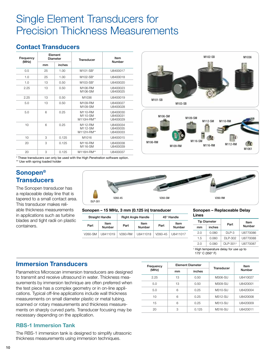 Contact transducers sonopen, Transducers, Immersion transducers | Rbs-1 immersion tank | Atec Olympus-45MG User Manual | Page 10 / 12