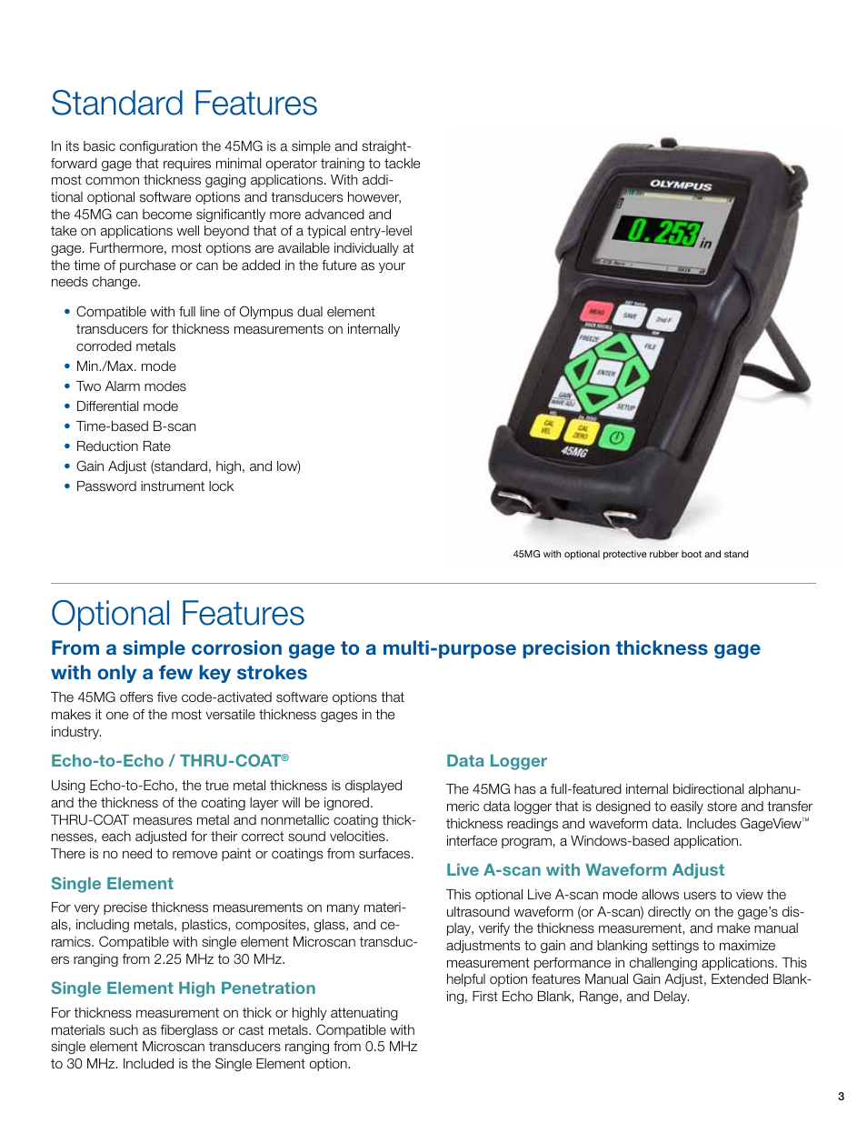 Standard features, Optional features | Atec Olympus-45MG User Manual | Page 3 / 12