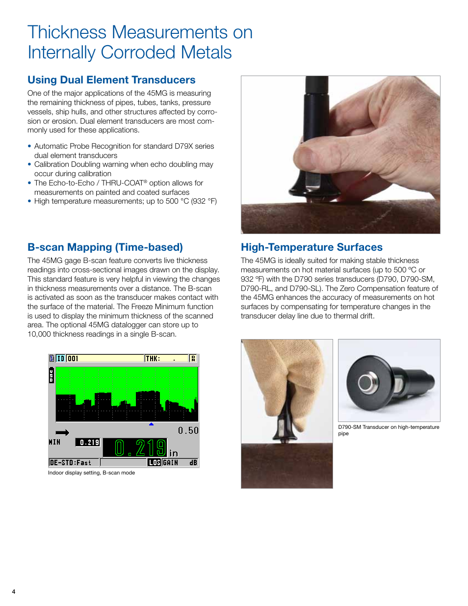 Using dual element transducers, B-scan mapping (time-based), High-temperature surfaces | Atec Olympus-45MG User Manual | Page 4 / 12