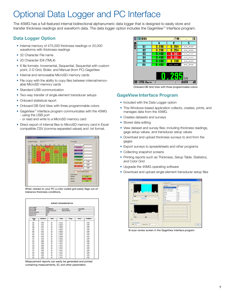 Optional data logger and pc interface, Gageview, Interface program | Data logger option | Atec Olympus-45MG User Manual | Page 7 / 12