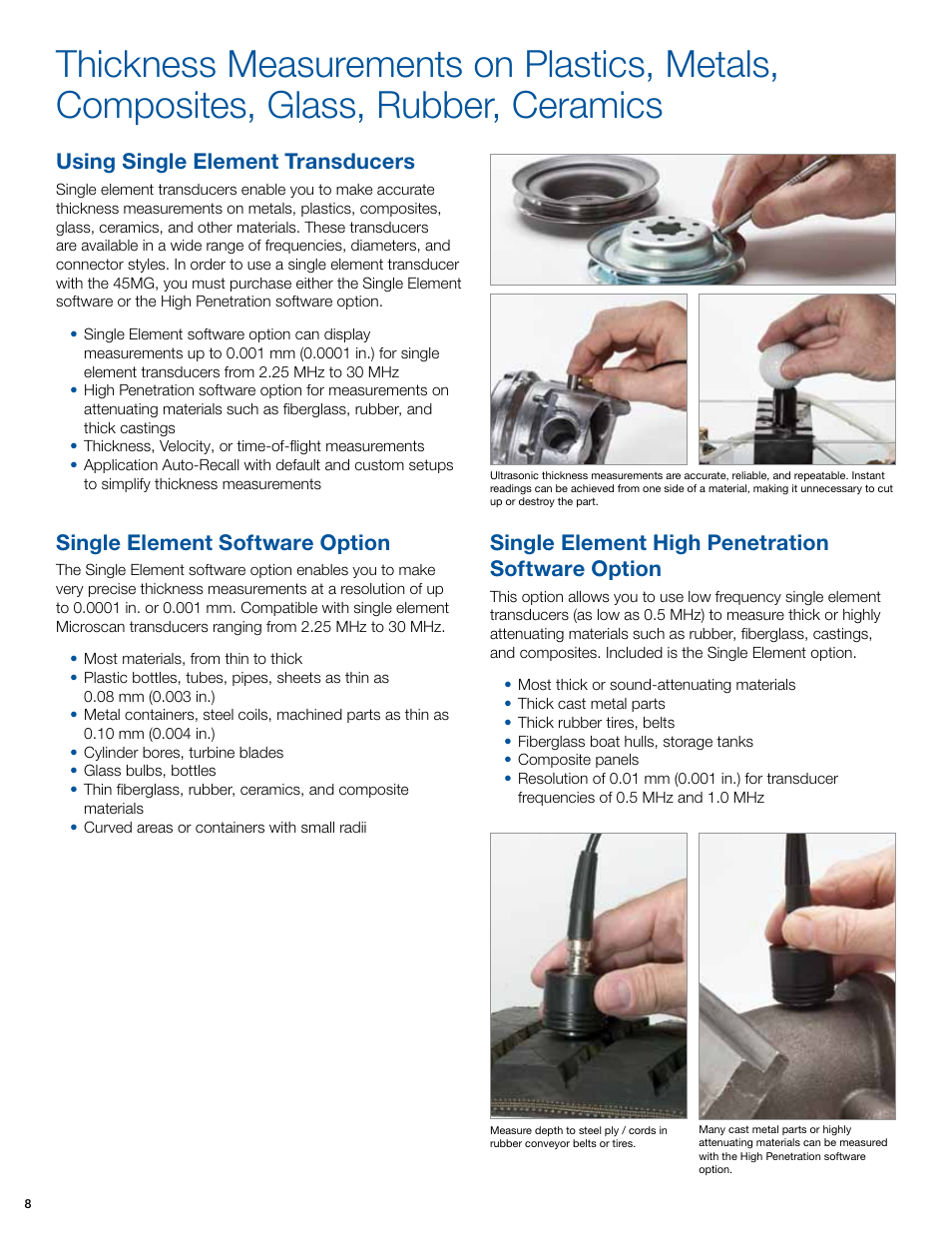 Using single element transducers, Single element software option, Single element high penetration software option | Atec Olympus-45MG User Manual | Page 8 / 12