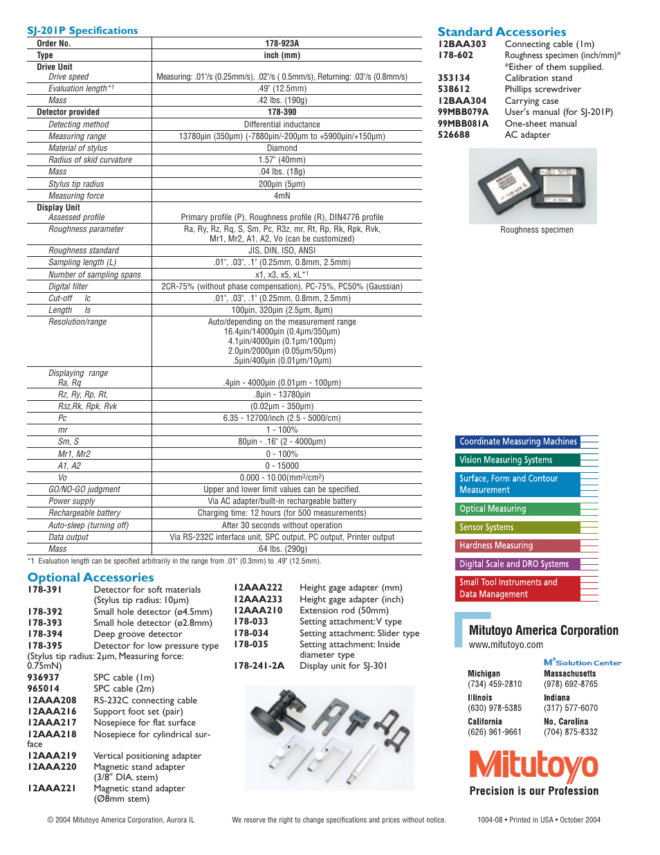 Standard accessories, Optional accessories | Atec Mitutoyo-SJ-201P User Manual | Page 6 / 6