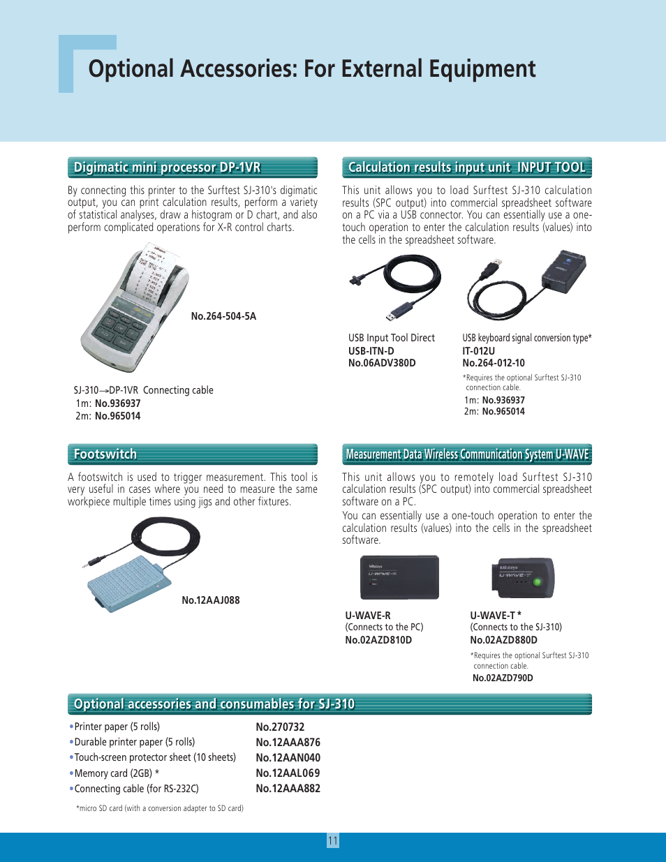 Optional accessories: for external equipment | Atec Mitutoyo-SJ-310 User Manual | Page 11 / 12