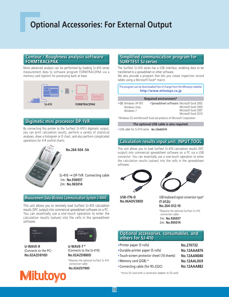 Optional accessories: for external output, Measurement data wireless communication system | Atec Mitutoyo-SJ-410 User Manual | Page 10 / 12