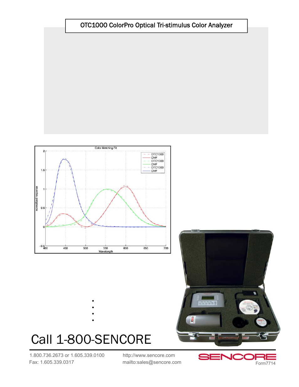 Call 1-800-sencore, Otc1000 colorpro optical tri-stimulus colorimeter | Atec Sencore-OTC1000 User Manual | Page 2 / 2