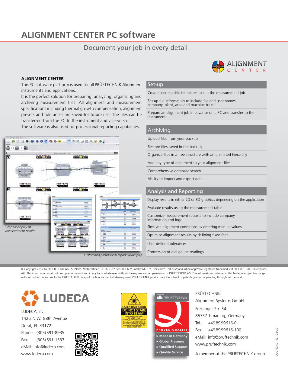 Alignment center pc software, Document your job in every detail, Set-up | Analysis and reporting, Archiving | Atec Ludeca-RotalignUltraiS User Manual | Page 8 / 8