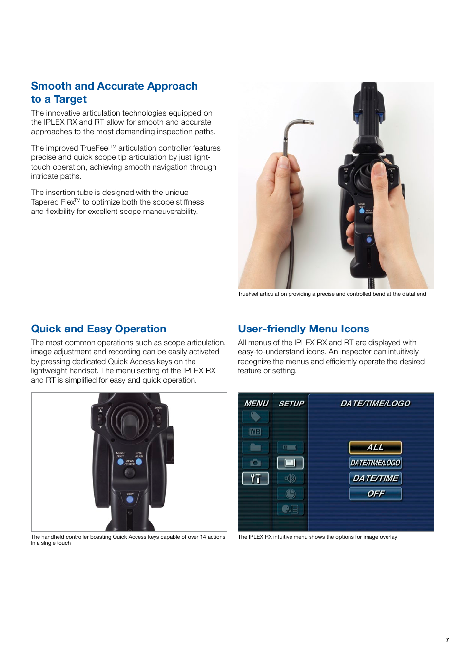 Smooth and accurate approach to a target, Quick and easy operation, User‐friendly menu icons | Atec Olympus-Iplex-RX-RT User Manual | Page 7 / 12