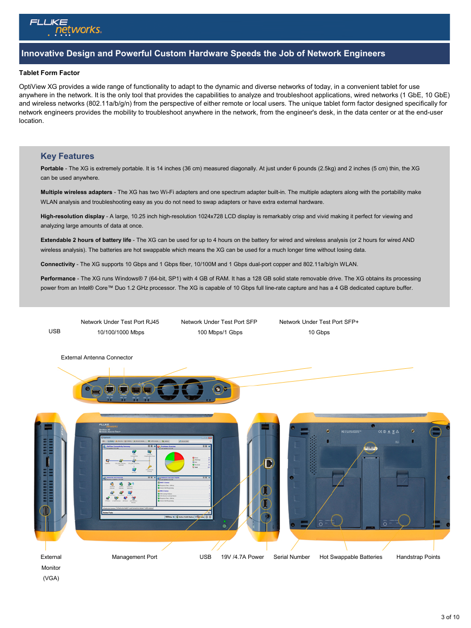 Key features | Atec Fluke-OptiView-XG User Manual | Page 3 / 10